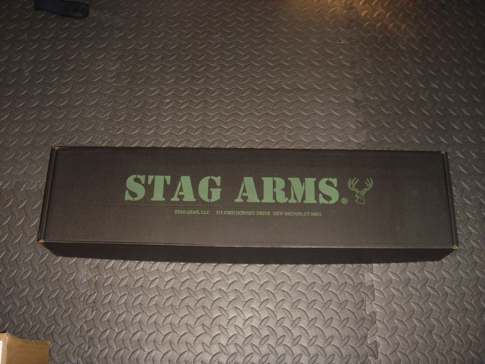 Black Stag Arms box with green lettering and deer logo