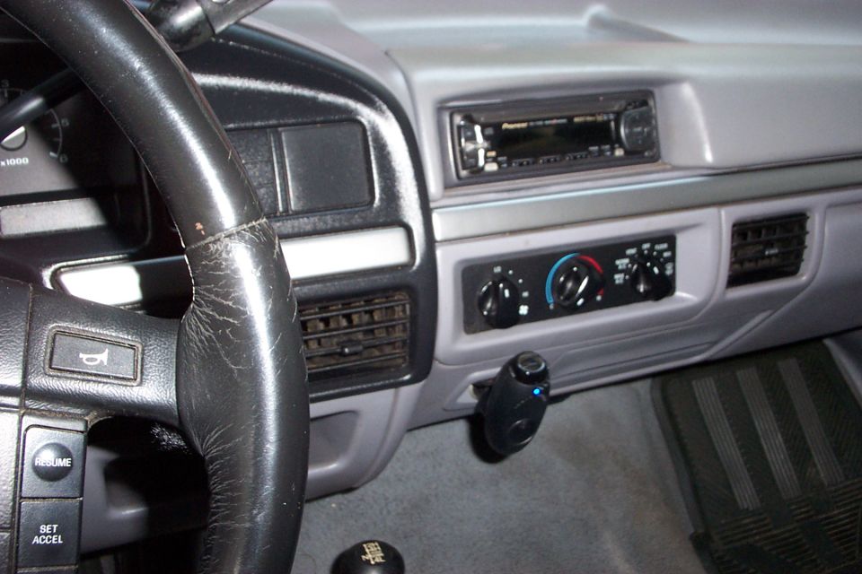 1995 Ford Bronco interior dashboard with Pioneer radio and climate controls
