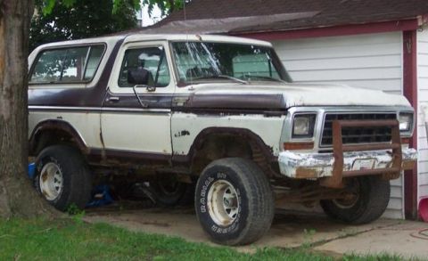1978 Ford Bronco - This 1978 Ford Bronco is shown from a three-quarter front angle, parked outdoors.