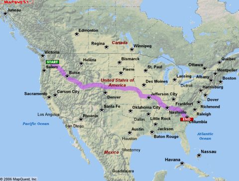 1979 Ford Bronco - This map displays a route across the United States, starting in Oregon and ending in South Carolina.