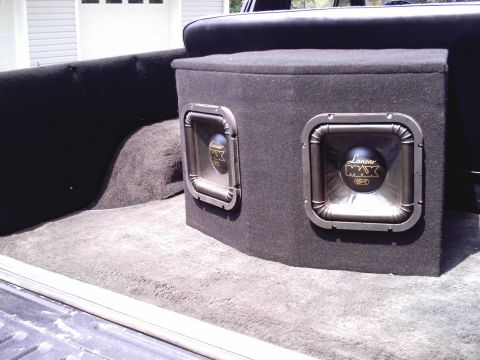 1983 Ford Bronco - $100, 2- 800w lanzar subs mounted in custom box w/ amp resessed in the back. hits hard with the box being so big. couldn't afford kickers.…