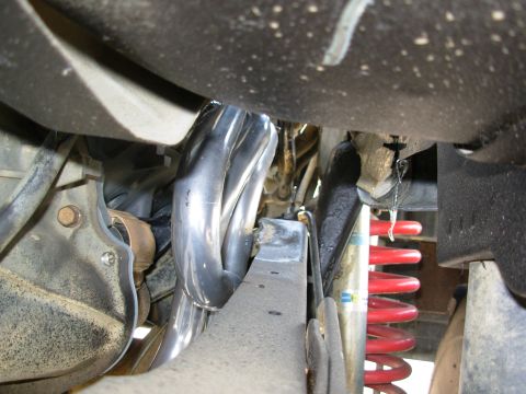 1994 Ford Bronco - This shows where the frame had to be cut to clear the header tube. The top bolt of the starter had to be helicoiled.