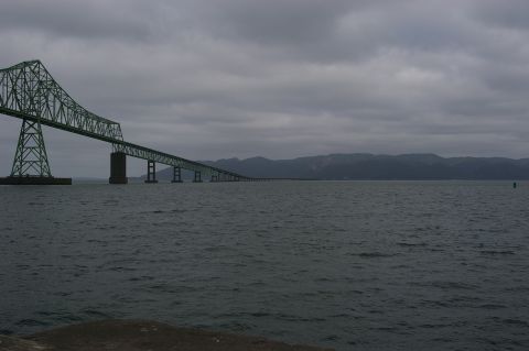 1998 Jeep TJ - Astoria-Megler Bridge crossing the Columbia River on a cloudy day.