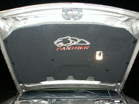 2001 Mercury Grand Marquis - The hood liner features a panther emblem and the word 'PANTHER' in red lettering.