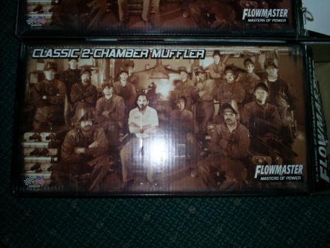 2003 Mercury Marauder - Box art for Flowmaster Classic 2-Chamber Muffler displays a sepia-toned image of a group of men.