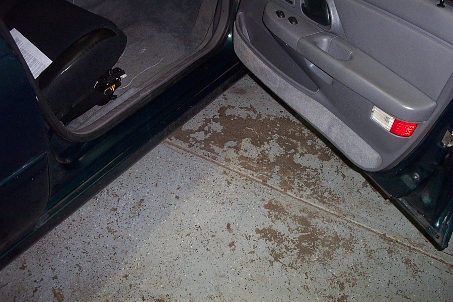 1995 Ford Taurus interior showing driver's side door panel, seat, and floor with dirt