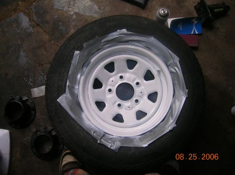 1996 Ford Bronco - Wheel restoration in progress, taped off for painting on August 25, 2006.