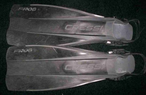 1986 Ford Bronco - A pair of Cressi Frog fins are shown, with the brand name visible on each.
