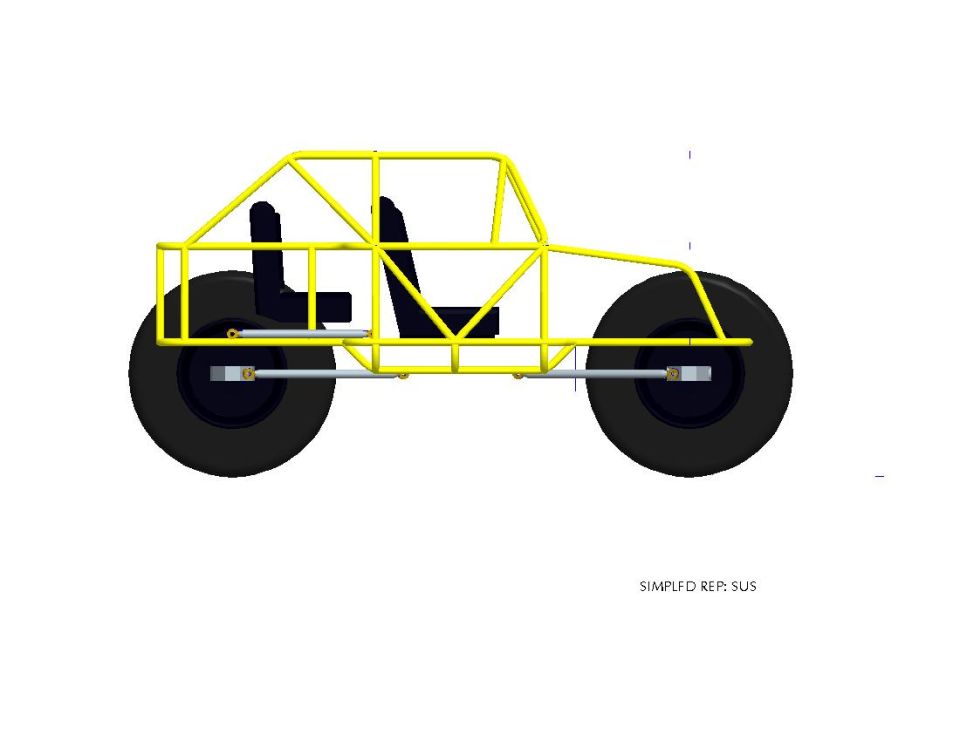 3D CAD side-view render of a tube-chassis off-road buggy