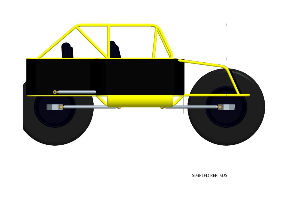 3D CAD side-view render of a tube-chassis off-road buggy with body panels