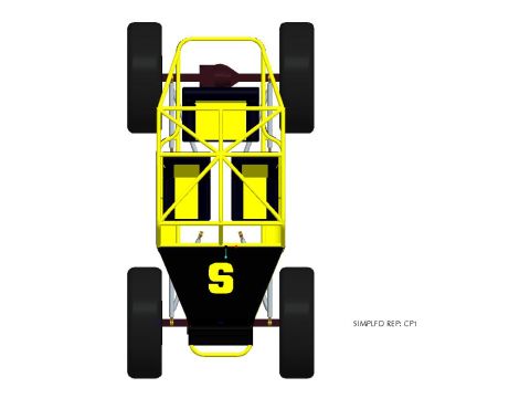 1966 Jeep CJ5 - A diagram of a yellow and black buggy with a roll cage and large tires, seen from a top-down perspective.