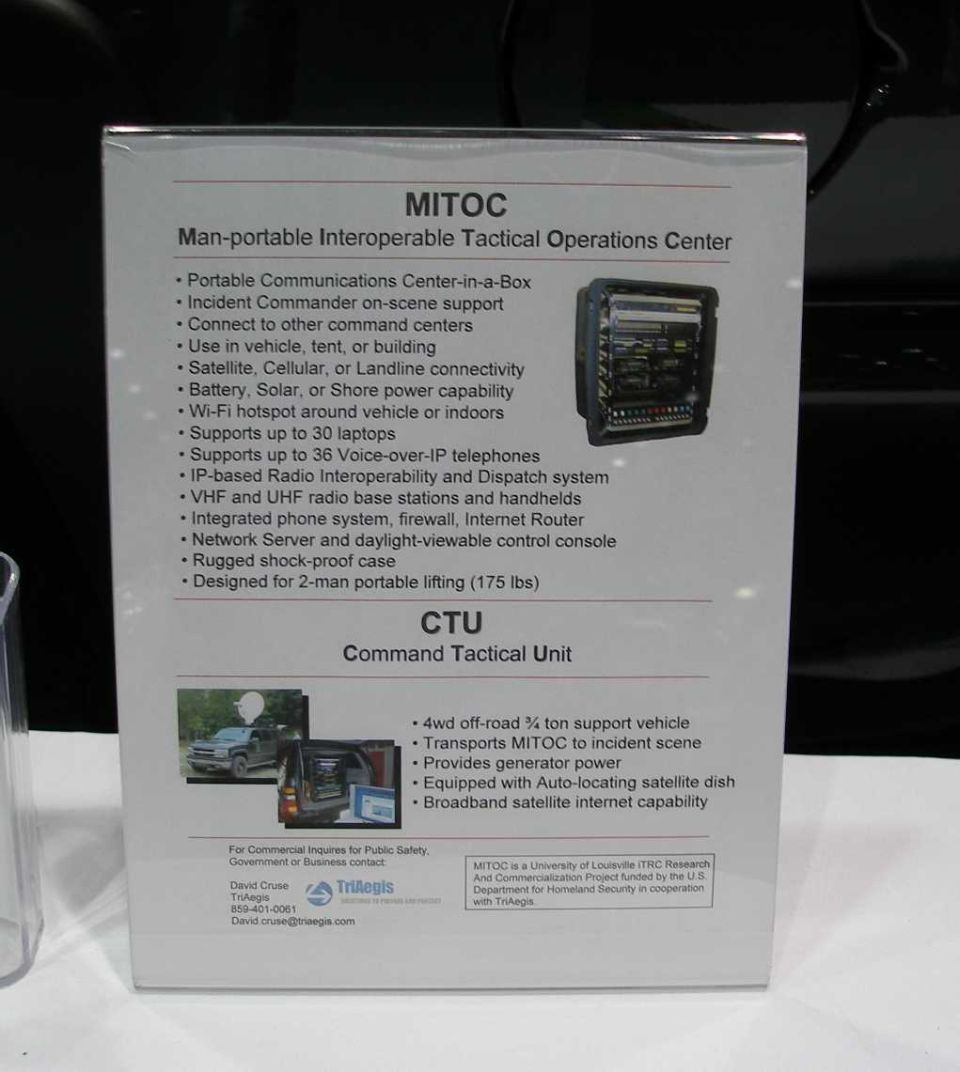 MITOC/CTU informational placard describing a tactical communications unit and 4wd support vehicle