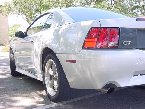 1999 Ford Mustang - Rear quarter view of a silver 1999 Ford Mustang GT.