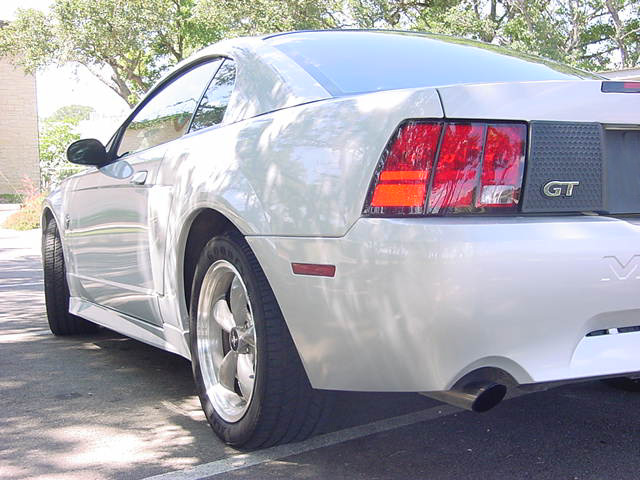 Silver 1999 Ford Mustang GT rear quarter view
