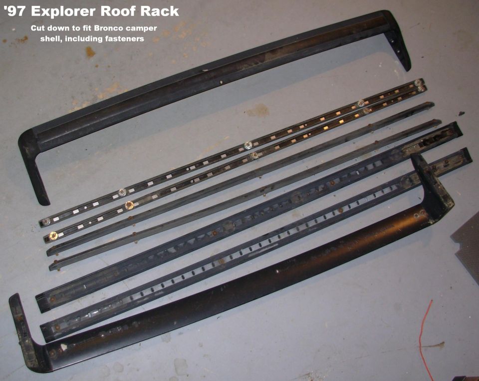 SOLD Roof Rack from 4-door Explorer cut down to fit a Bronco, including used screws & blind nuts.  Ships as 48x8x6" 12 lbs