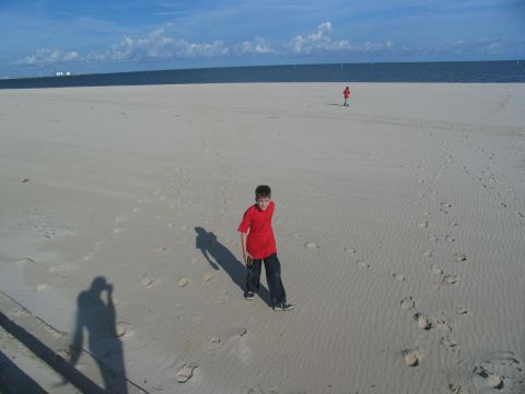 1995 Ford C-350 (Centurion Conversions) - Two children enjoy a sunny day on a sandy beach with the ocean in the background.