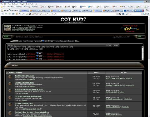 1985 Ford F-150 - A screenshot of a forum webpage titled 'GOT MUD?' with various discussion topics and posts.