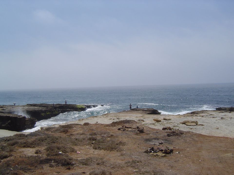 Coastal scene with rocky shore and ocean waves