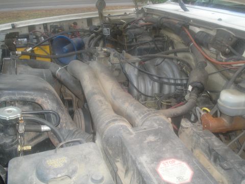 1990 Ford Bronco - Engine bay of a vehicle, showing the V8 engine components and various hoses.