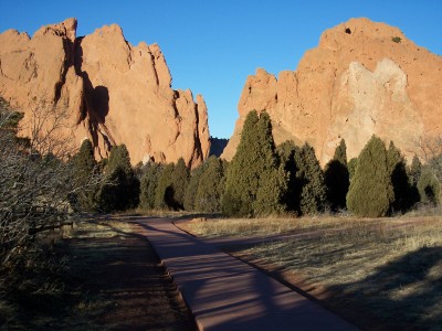 1972 Ford Ranchero - A scenic view of Garden of the Gods with its iconic red rock formations and juniper trees.