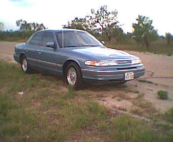 1994 Ford Crown Victoria - A blue 1995 Ford Crown Victoria sedan is parked on a grassy area next to a dirt road.
