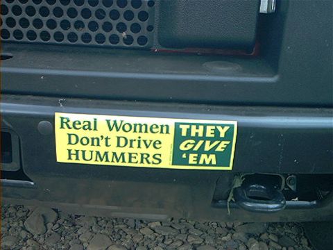 1978 Ford Bronco - A bumper sticker proclaims a strong opinion about Hummers and women drivers.