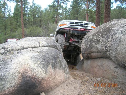 1985 Ford Bronco - White Ford Bronco maneuvering through a rocky trail on September 2, 2006.