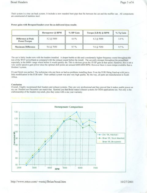 1997 Ford Probe - This document details dyno results and a horsepower comparison for Bosal headers.