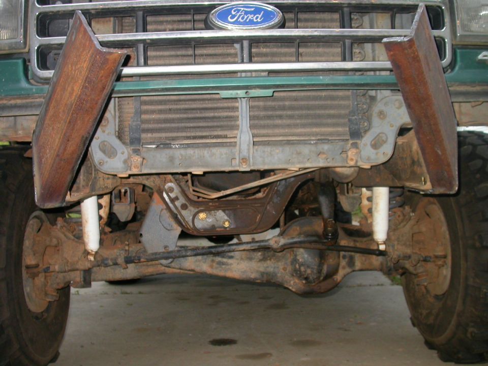 Brackets mounted on truck.  They kind of look like big steel mandibles.   I got a lot of strange looks driving around with them on there.
