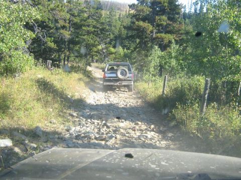 1995 Ford Bronco - A silver 1992 Ford Bronco navigates a rough, rocky path through a wooded area.