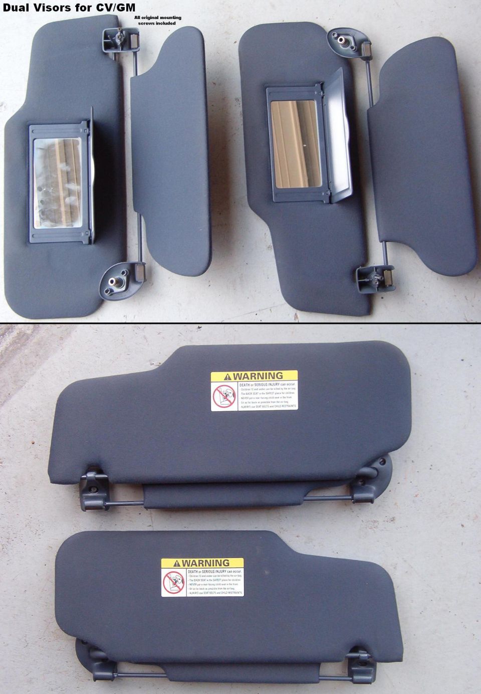 SOLD Dual visors including the original mounting screws.  No noticeable blemishes or stains.