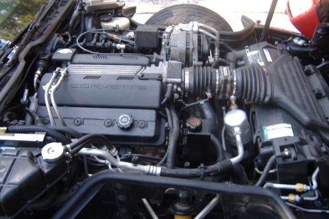 1994 Chevrolet Corvette - Engine bay of a 1994 Chevrolet Corvette, showing the V8 engine and associated components.