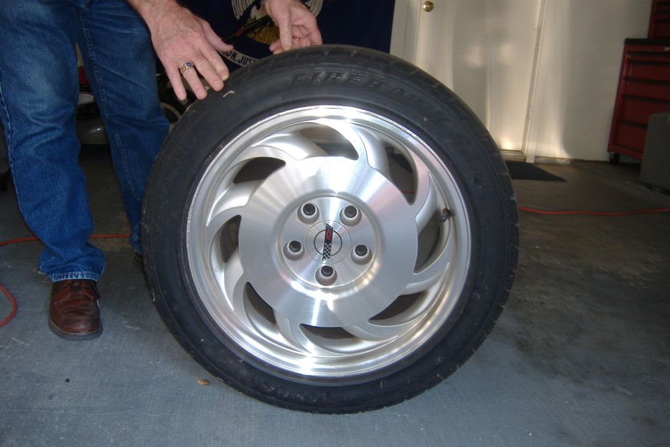 Tire and wheel with a 1994 Chevrolet Corvette badge