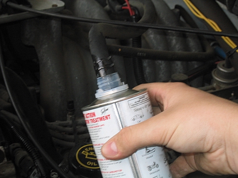 1996 Ford Bronco - put the brake booster line almost all the way down into the can of seafoam. turn your car on. let it suck up all of the liquid, turn you ca…