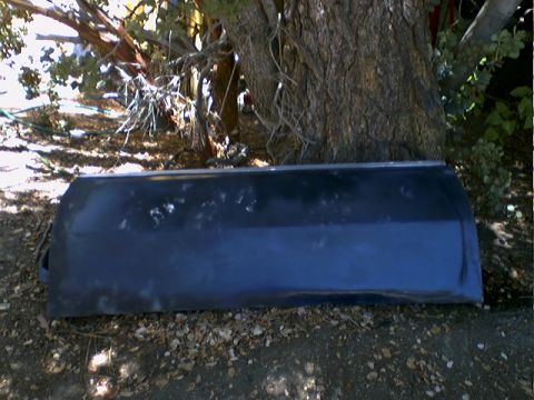 1973 Ford Ranchero - A vehicle tailgate rests on the ground amidst fallen leaves and tree branches.