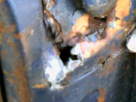 1973 Ford Ranchero - Detail of corroded metal, indicating significant rust damage and structural compromise.