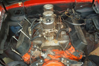 1972 Ford Ranchero - Close-up view of a vehicle's engine compartment, showing the engine block and associated components.