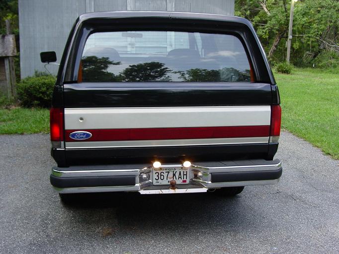 1989 Ford Bronco rear view with Ford logo and Georgia license plate 367 KAH