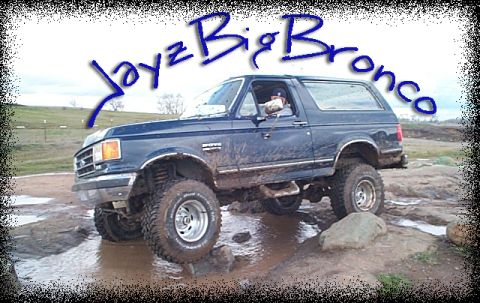1979 Ford Bronco - This lifted Ford Bronco is navigating a muddy, rocky off-road course. The image has a text overlay.