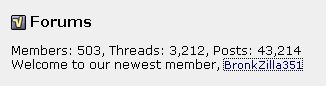 1979 Ford Bronco - Forum statistics display member count, thread count, and post count, welcoming a new member.