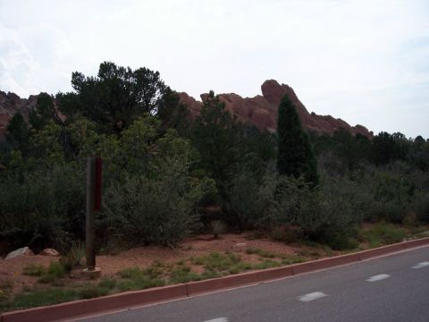 1972 Ford Ranchero - A scenic view of red rock formations and dense foliage under an overcast sky.