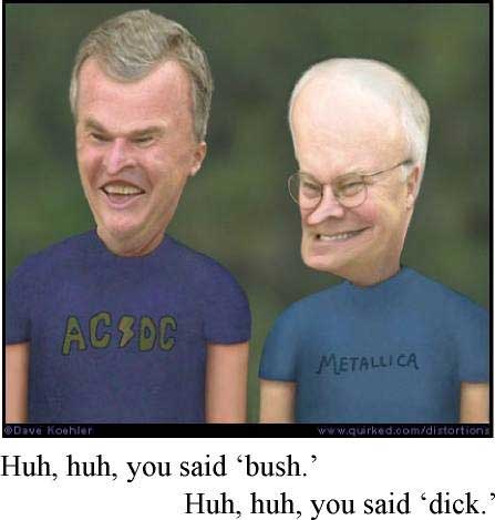 1999 Ford Crown Victoria - Caricatures of two men with exaggerated features, one in an AC/DC shirt, the other in a Metallica shirt.