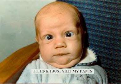 1999 Ford Crown Victoria - Baby's expression suggests a recent unpleasant event, with text confirming the suspicion.