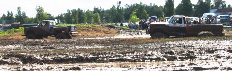 1979 Ford Bronco - Mud bogging event with two trucks stuck in the mire.