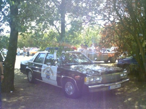 1991 Ford Crown Victoria - A 1991 Ford Crown Victoria police car is parked outdoors, with other vehicles visible in the background.