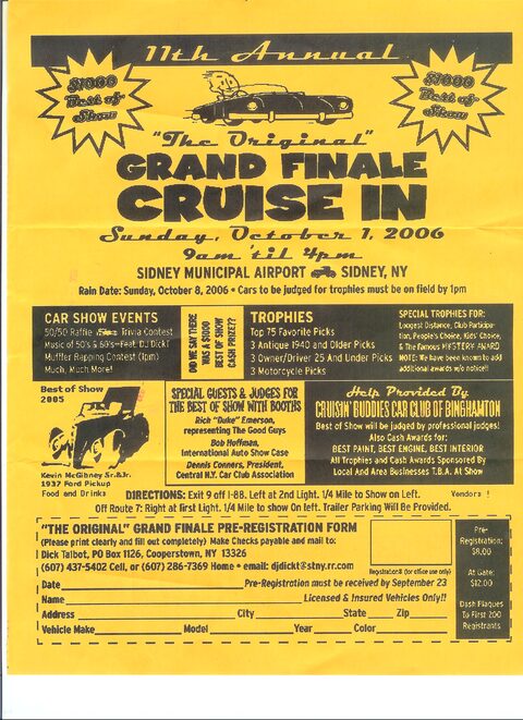 1978 Ford Mustang II - Flyer advertises the 11th Annual Grand Finale Cruise In car show held at Sidney Municipal Airport on October 1, 2006, with details on event…