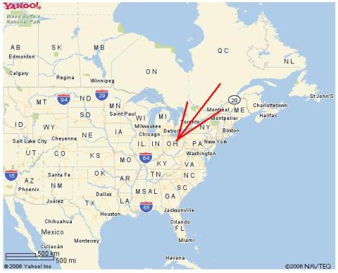 1993 Ford Taurus - Map shows a route with arrows pointing towards Ohio from Canada and the US Midwest.