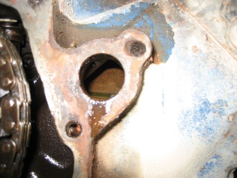 1986 Ford Bronco - someone drilled out hole in block where coolant goes through timing cover