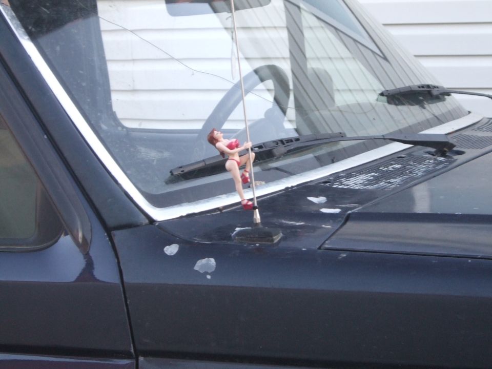 My friendly neighbourhood pole dancer. Keeps me company on the road. From prankplace.com