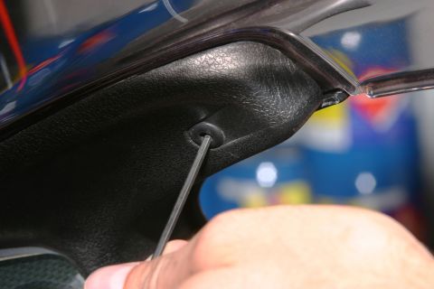 2006 Suzuki Hayabusa 1300 - Release the pins that hold the inner fairing to the windscreen supports by pushing in the center with a small Allen wrench. Gently pull the…